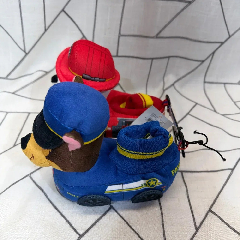 Paw Patrol Toddler Plush Slippers Size 5-6 Red Blue Chase Marshall 3D Vehicle